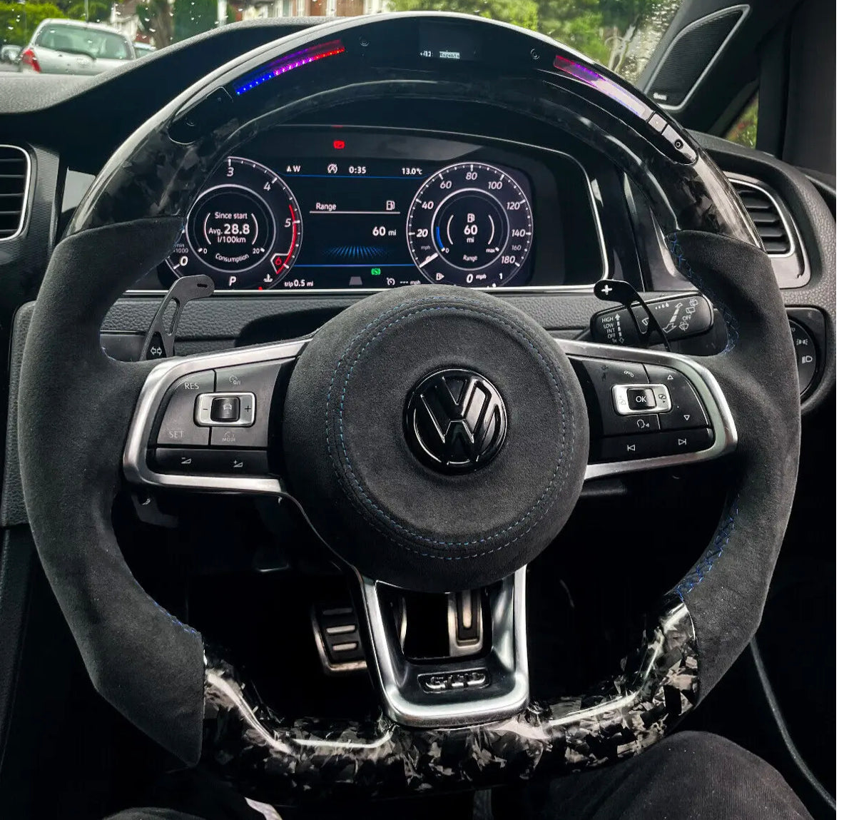 Volkswagen Golf MK7 / MK7.5 GTI / R LED Display Carbon Fibre Steering Wheel (LED CUSTOM / 2013 - 2020 Models)