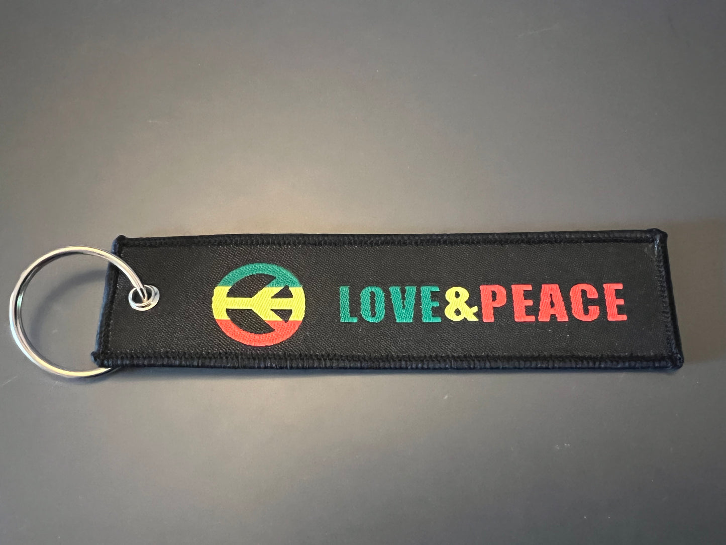 Love & Peace Car Keyring Jet tag